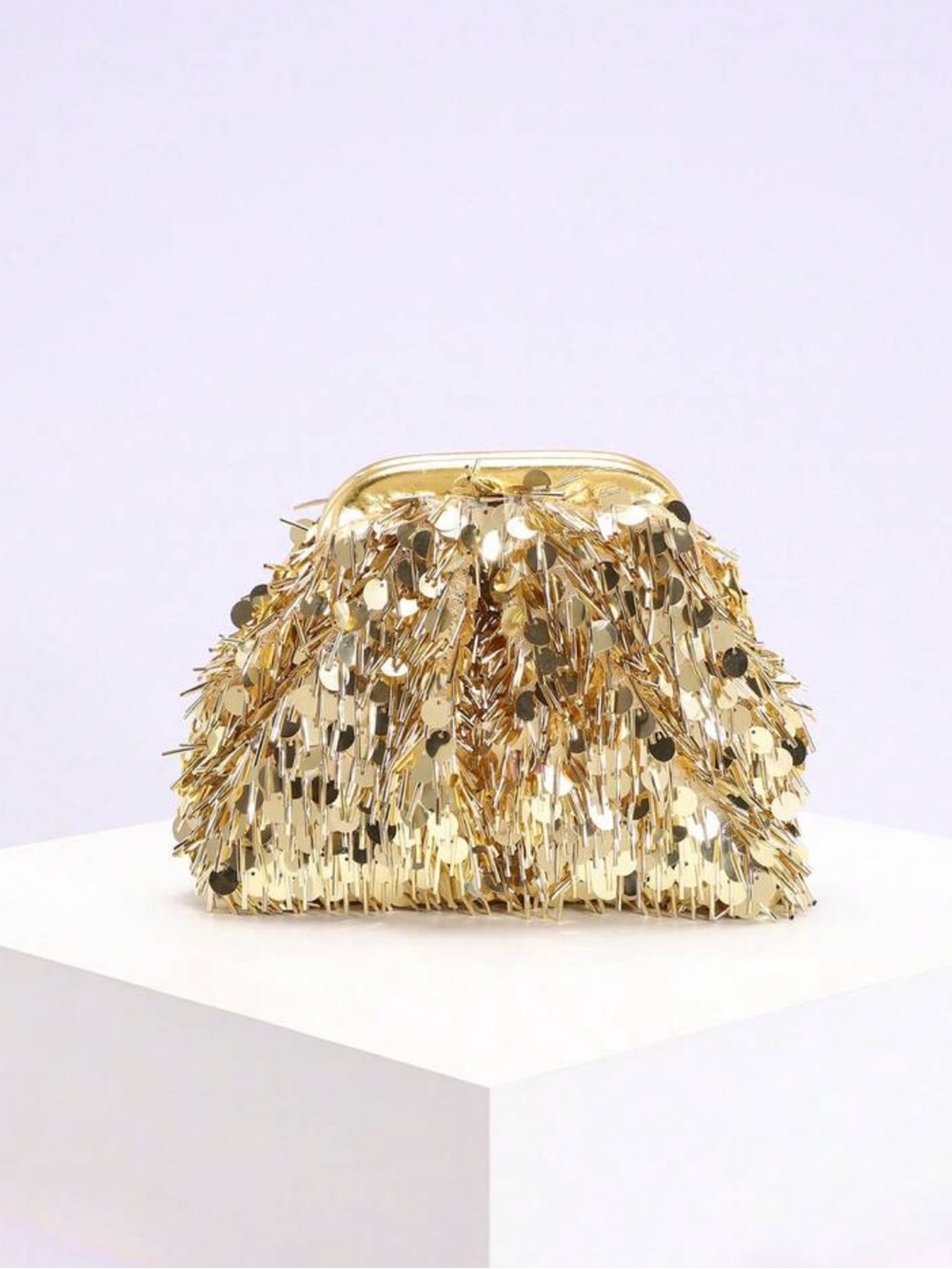 Gold Sequin Fringe Evening Clutch